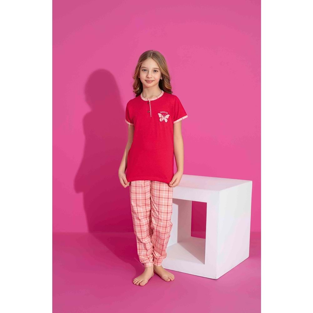 Tarık 10-15 Yaş Kız Çocuk Kelebek Pijama Takımı 2969245 - KIRMIZI