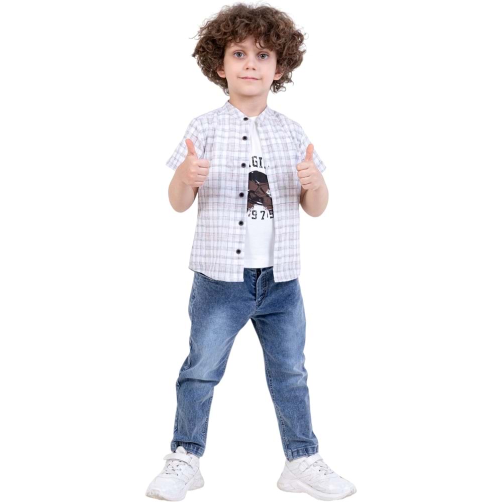 2-5 Yaş Erkek 3lü Gömlek Pantolon Takım-25603405 - YEŞİL