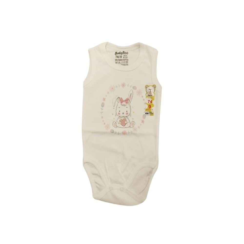 Babytoo 1-3 Yaş Bebek Askılı Çıtçıtlı Badi Kalpli Tavşan-7305051 - BEJ