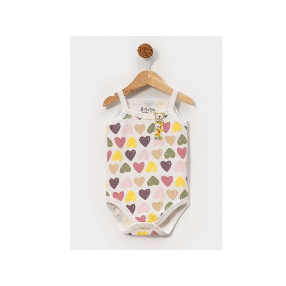 Babytoo 1-3 Yaş Bebek İp Askılı Çıtçıtlı Badi Büyük Kalpli-7305051 - BEJ