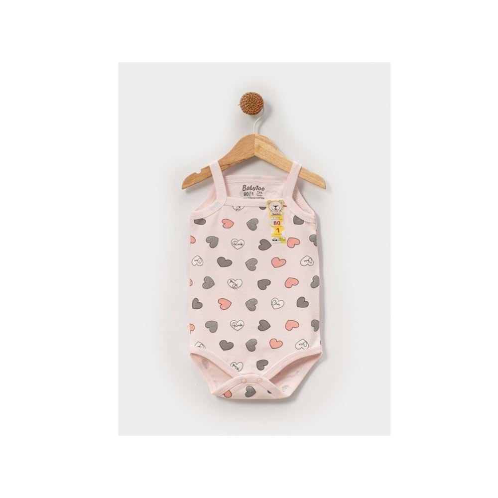 Babytoo 1-3 Yaş Bebek İp Askılı Çıtçıtlı Badi Simli Kalpli-7305051 - PEMBE