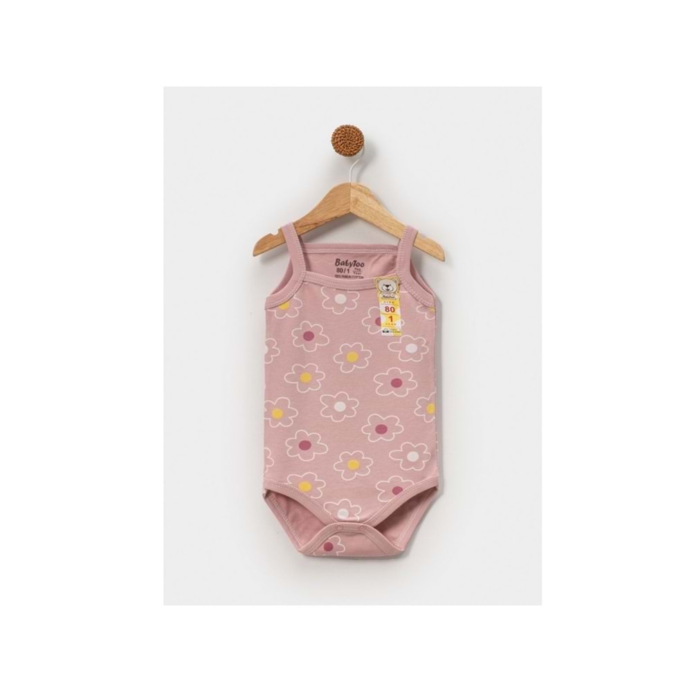Babytoo 1-3 Yaş Bebek İp Askılı Çıtçıtlı Badi Çiçekli-7305051 - GÜL KURUSU