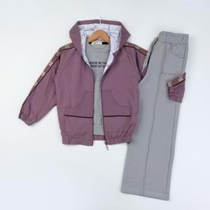 Yavrucak Kapşon Ceketli 9-12 Yaş Kız 3lü Takım-7062594 - MOR