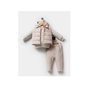 Hippıl Şişme Yelekli Kareli 6-18 Ay Erkek 3lü Takım-5192399 - BEJ