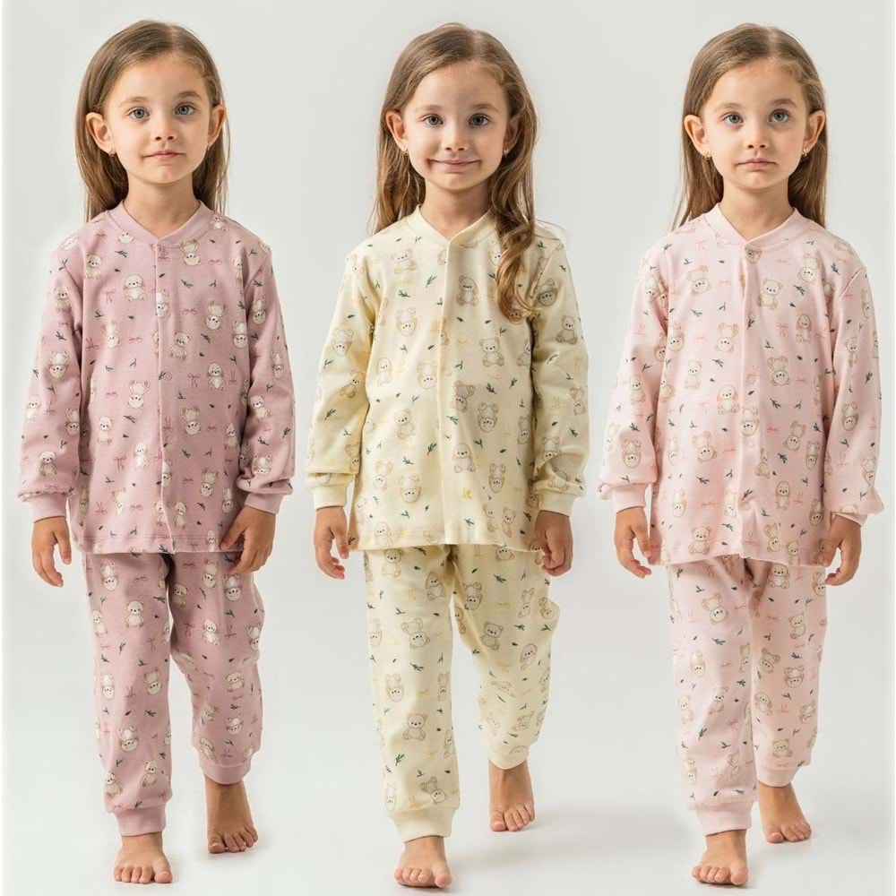 Miniworld Kız 3-6 Yaş Ayıcık Baskılı Çıtçıtlı Pijama Takımı-17513175 - PUDRA