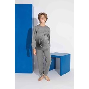 Tarık 5-9 Yaş Erkek Çocuk Top Pano Baskılı İnterlok Pijama Takımı 4115270 - GRİ