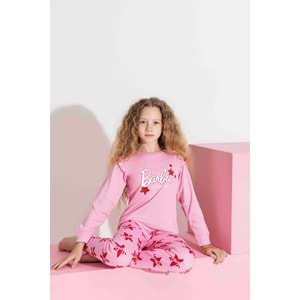 Tarık 5-9 Yaş Kız Çocuk Barbie Baskılı İnterlok Pijama Takımı 3204270 - PEMBE