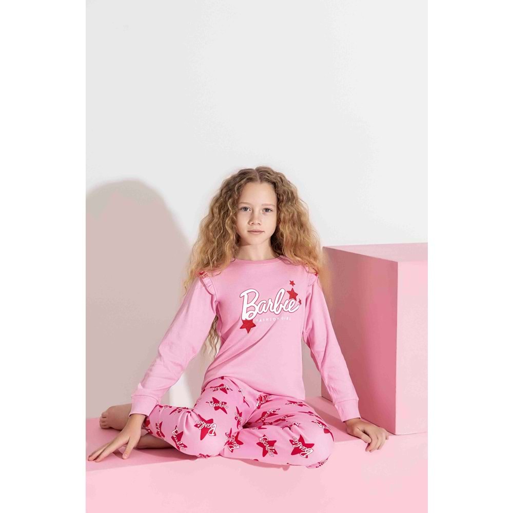 Tarık 5-9 Yaş Kız Çocuk Barbie Baskılı İnterlok Pijama Takımı 3204270 - PEMBE