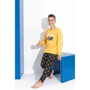 Tarık 5-9 Yaş Erkek Çocuk Batman Baskılı İnterlok Pijama Takımı 4126270 - SARI
