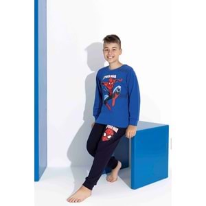Tarık 5-9 Yaş Erkek Çocuk Spıderman Baskılı İnterlok Pijama Takımı 4132270 - MAVİ