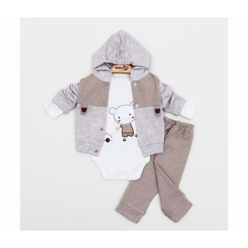 Babyim 2041 3-6-9 Erkek Ayıcıklı Hırkalı Bebek Takım - KAHVERENGİ