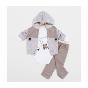 Babyim 2041 3-6-9 Erkek Ayıcıklı Hırkalı Bebek Takım - KAHVERENGİ