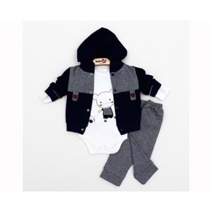 Babyim 2041 3-6-9 Erkek Ayıcıklı Hırkalı Bebek Takım - SİYAH