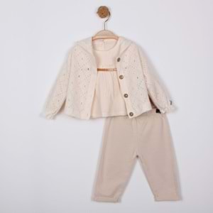 Minino Kız Dantelli Hırkalı Takım-1601310 - BEJ