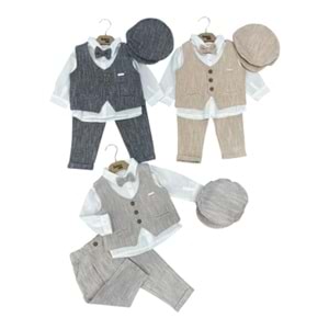 Bebiço Yelekli Şapkalı Üçlü Erkek Takım 6-24 Aylık-5438522 - KAHVERENGİ