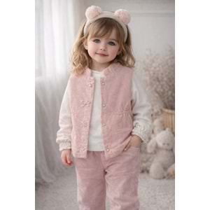 Bebiço Kız Yelekli Fiyonklu 3 lü Takım 6-24 Aylık-5429580 - PEMBE