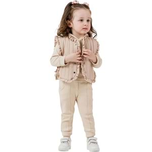 Hippıl Çiçekli Yelekli 3 lü Takım 6-18 Aylık-5230508 - BEJ