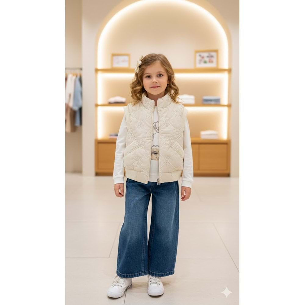 Miss Elitte Çiçek Baskılı Yelekli 3 Lü Takım 6-9 Yaş-1004953 - KREM