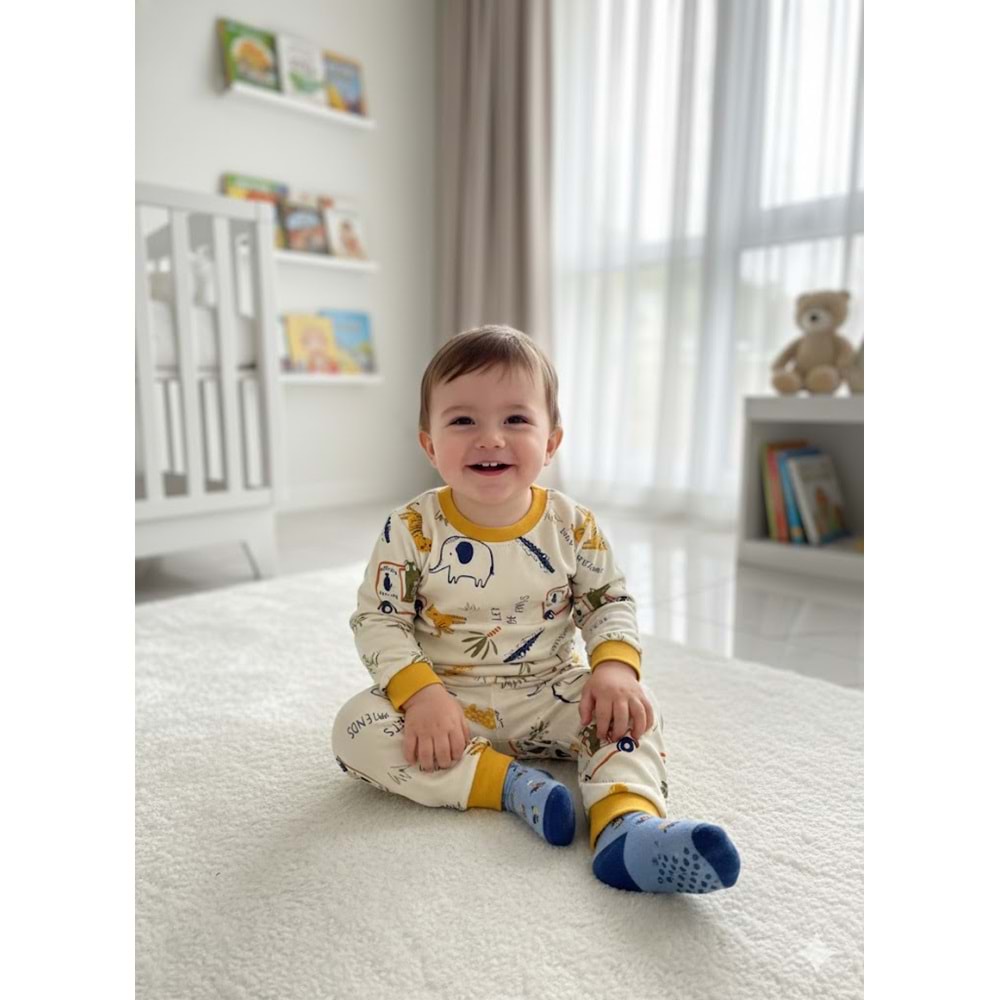 Miniworld Erkek 6-24 Aylık Araba Baskılı Sıfır Yaka Pijama Takımı-18721155 - HARDAL