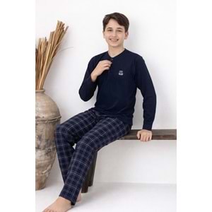 Tarık 11-16 Yaş Erkek Çocuk Pijama Takım T Armalı-4234310 - LACİVERT