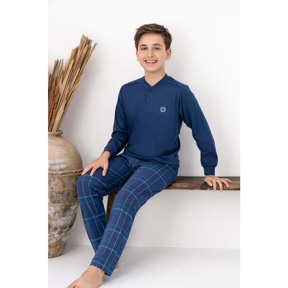 Tarık 11-16 Yaş Erkek Çocuk Pijama Takım T Armalı-4210310 - PETROL MAVİSİ