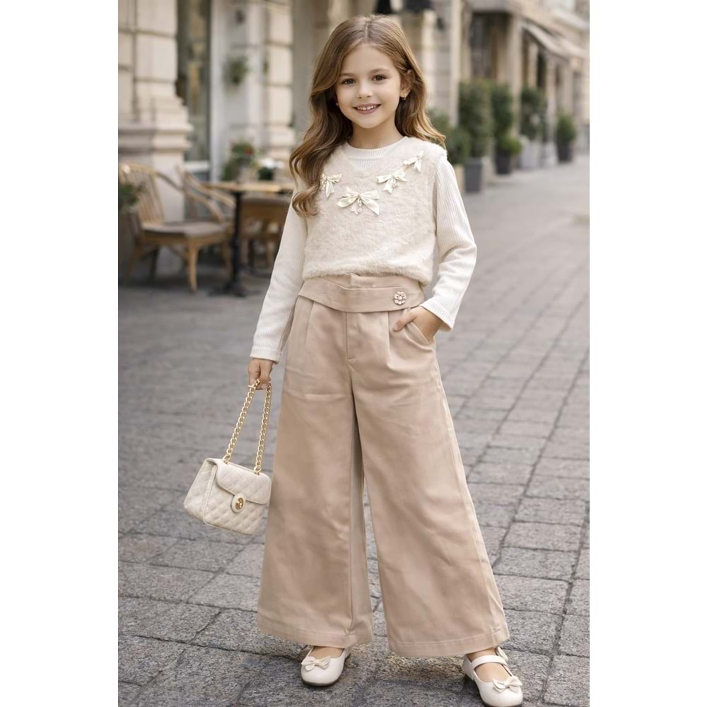 Miss Melinda Sakallı Süveter Üçlü Takım 5-8 Yaş-0361710 - KREM