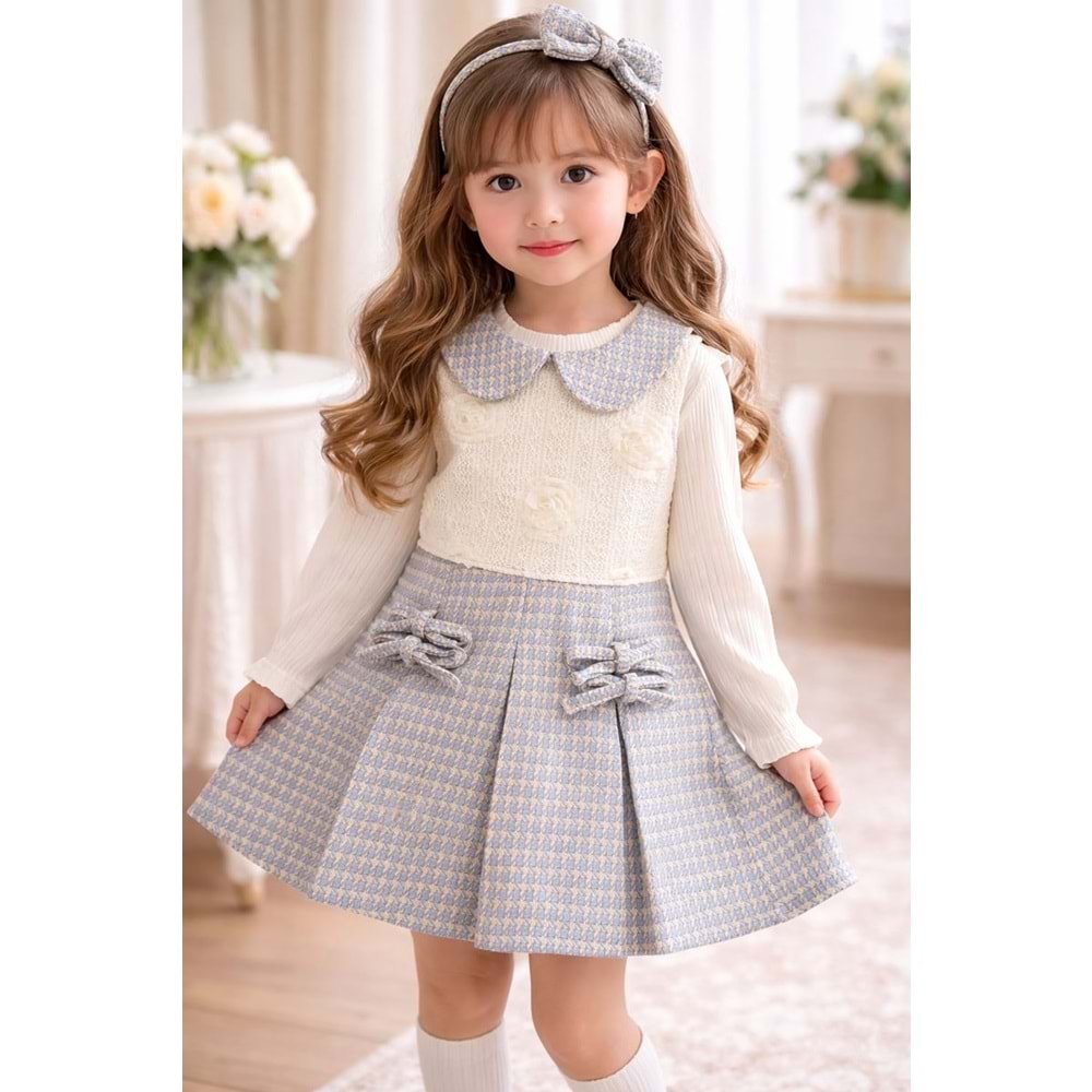 Miss Melinda Güllü Kaz Ayaklı Elbise 3-6 Yaş-0357508 - MAVİ