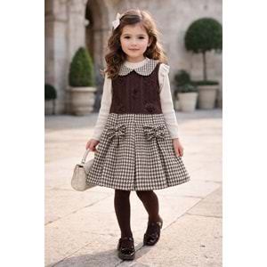 Miss Melinda Güllü Kaz Ayaklı Elbise 7-10 Yaş-0358530 - KAHVERENGİ
