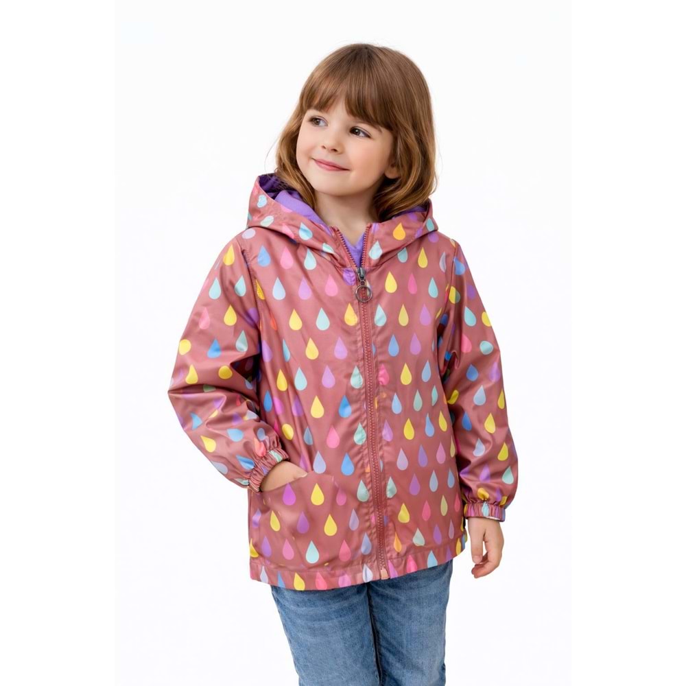 Asya Kids Damla Desenli Kız Yağmurluk 3-7 Yaş-5560400 - GÜL KURUSU