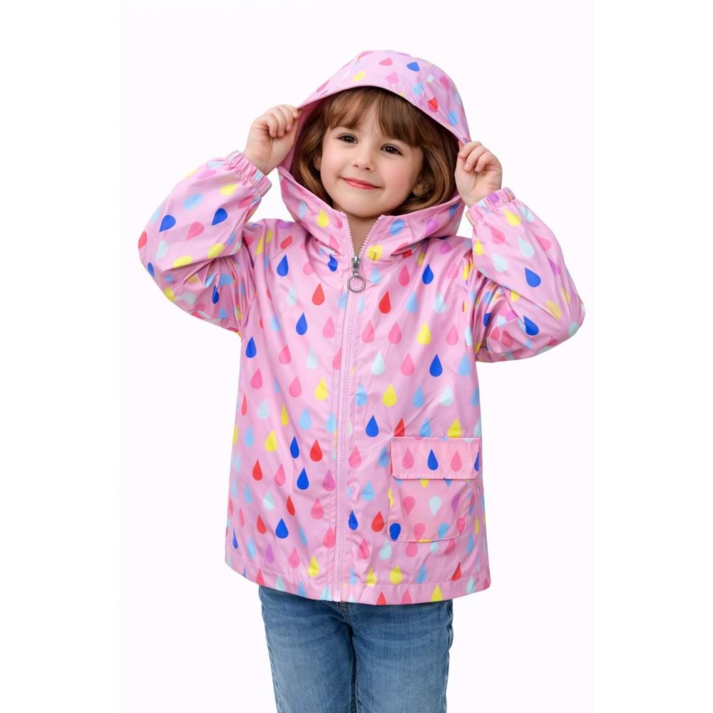 Asya Kids Damla Desenli Kız Yağmurluk 3-7 Yaş-5560400 - PEMBE