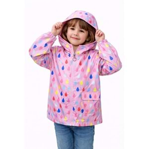 Asya Kids Damla Desenli Kız Yağmurluk 3-7 Yaş-5560400 - PEMBE