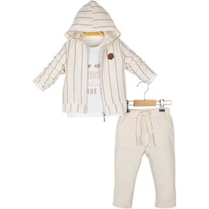 Nono İnce Çizgili Kapşonlu 3 Lü Takım 1-4 Yaş - 447032471 - KREM