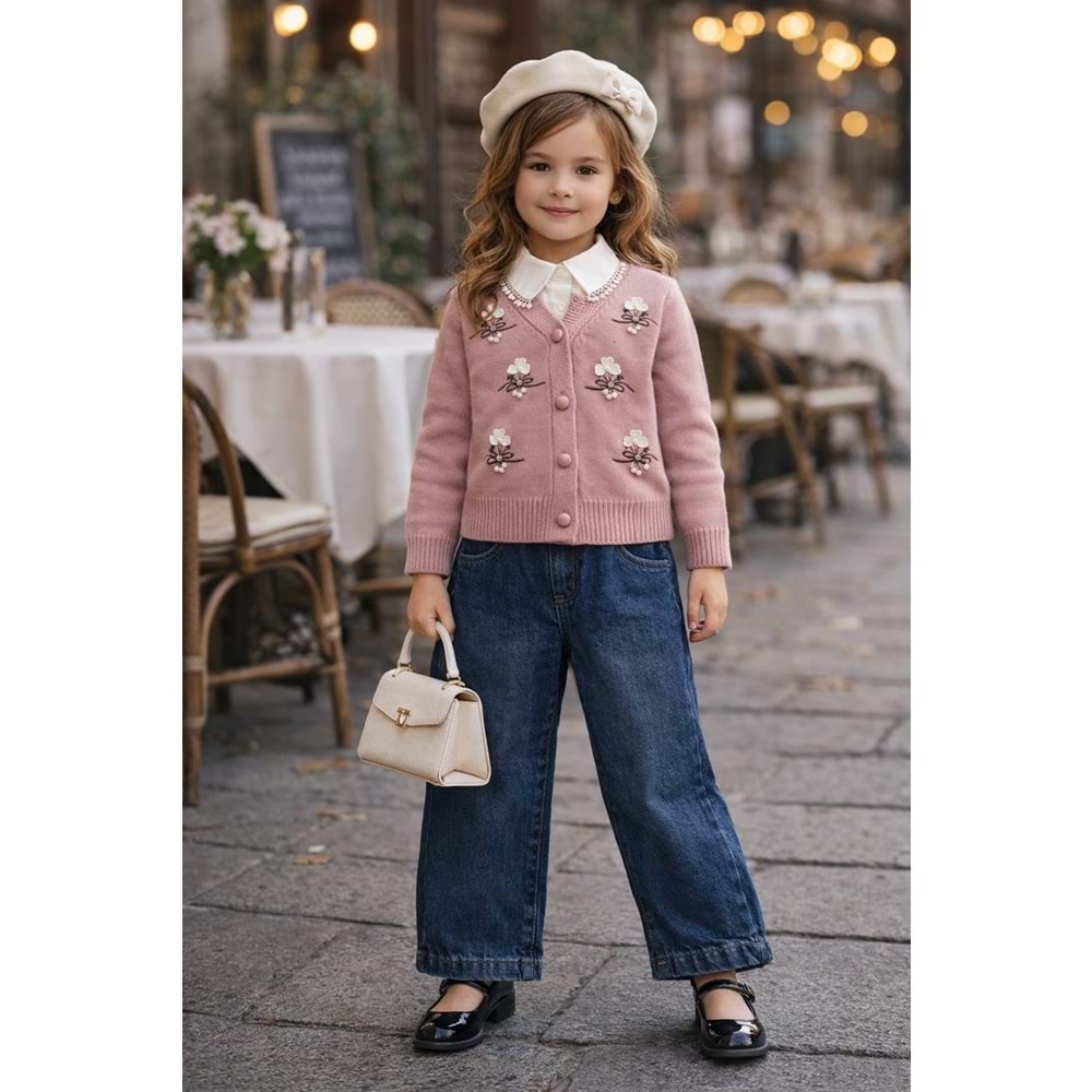 Miss Elitte Triko Ceketli Kelebek Detaylı 3 Lü Kız Takım 9-24 Aylık- 450672877 - PEMBE