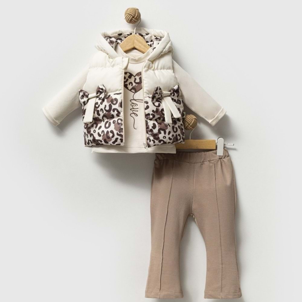 Hippıl Kalp Fiyonklu Leoparlı Kız 3 Lü Takım 2-4 Yaş -542573610 - BEJ