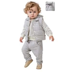 Hippıl Şişme Yelekli Kareli 2-4 Yaş Erkek 3lü Takım-7057533 - GRİ
