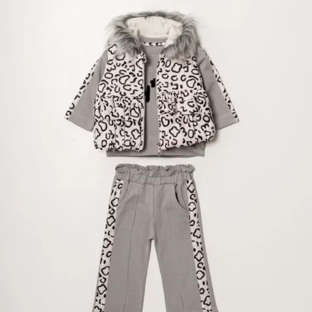 Hippıl Sahine Kürklü Kapşonlu 3 Lü Kız Takım 2-4 Yaş-541578641 - GRİ