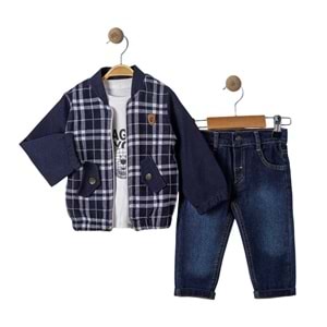 Oryeda Kareli Hırkalı 3 Lü Erkek Takım 9-24 Aylık-543410478 - LACİVERT