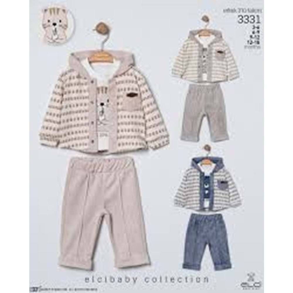 Elci Baby Hayvan Desenli 3 Lü Takım 6-18 Aylık -3331337 - YEŞİL