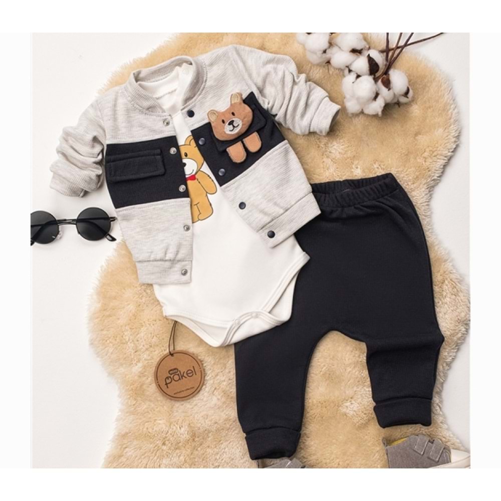 Mini Pakel Ayıcık Detaylı Erkek 3 Lü Takım 3-9 Aylık -1318265 - LACİVERT