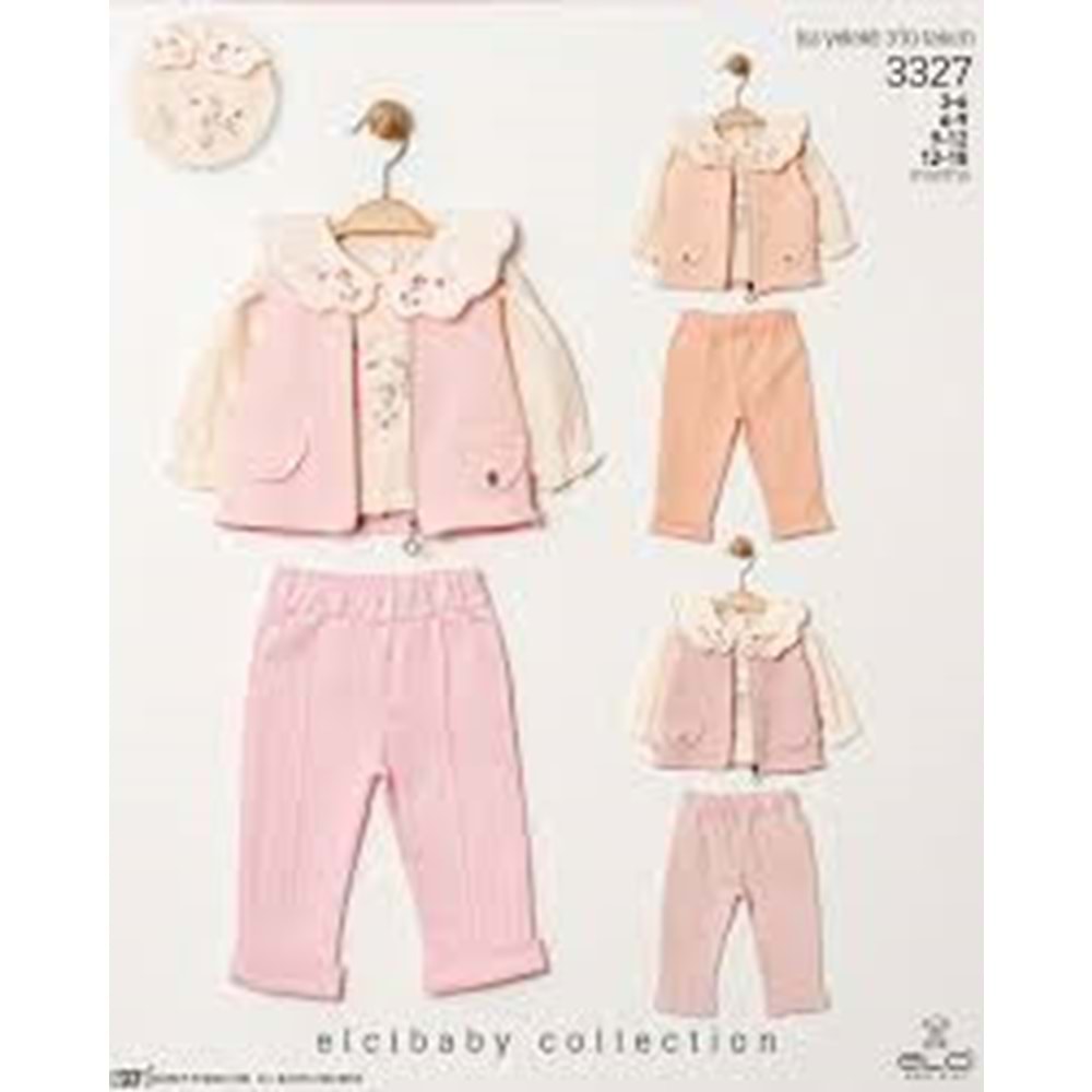 Elci Baby Çiçek Detaylı Yelekli Kız 3 Lü Takım 6-18 Aylık -3327375 - SOMON