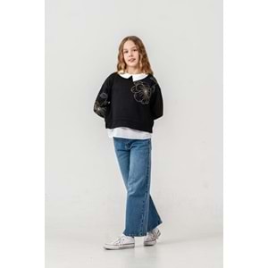 Son Öz Bebe Boncuk Nakışlı 3 lü Kız Takım 10-14 Yaş -499825 - SİYAH