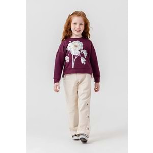 Harby Kids Kız Çiçek Desenli Pantolonlu İkili Takım 3-10 Yaş -127430 - BORDO