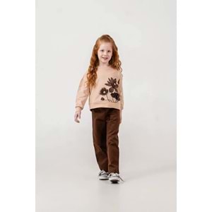 Harby Kids Kız Çiçek Desenli İkili Takım 3-10 Yaş -126430 - KAHVERENGİ