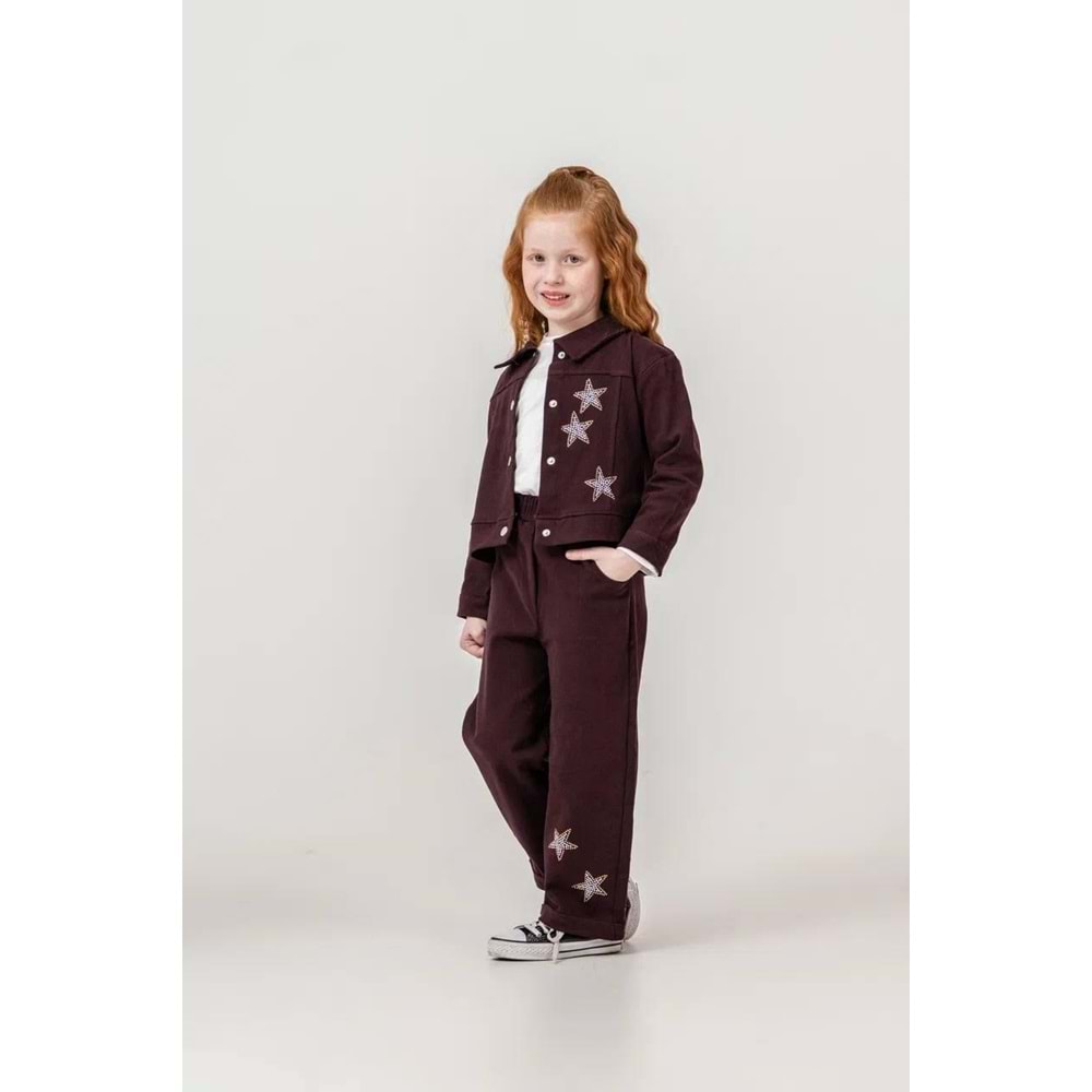 Harby Kids Kız Yıldız Detaylı 3 Lü Takım 3-10 Yaş -133650 - BORDO