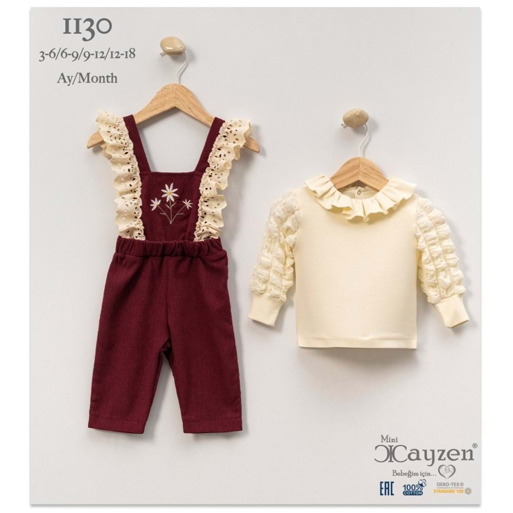 Cayzen 3-12 Aylık Kız Bella Lace Slopet Takım -1130368 - BORDO