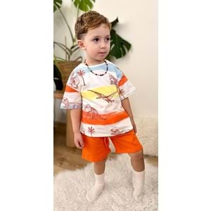 West Dinazor Basklı Penye Şortlu Erkek 2 Li Takım 2-8 Yaş -8113240 - TURUNCU