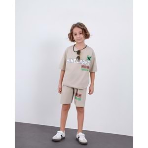 Wikiboom Minecraft Baskılı Penye Şorlu Erkek 2 Li Takım 3-10 Yaş -1071220 - BEJ