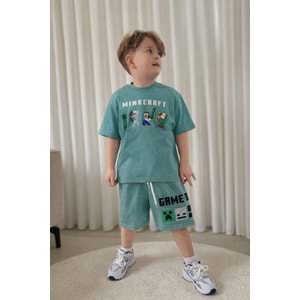 Jeliboom Minecraft Baskılı Penye Şortlu Erkek 2 Li Takım 3-10 Yaş -1030220 - SU YEŞİLİ
