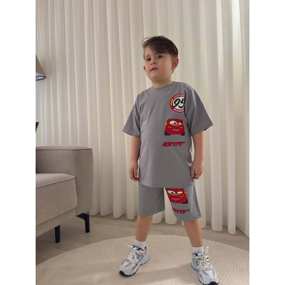 Jeliboom Şimşek Mcqueen Baskılı Penye Şortlu Erkek 2 Li Takım 3-10 Yaş -1026220 - GRİ