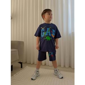 Jeliboom Dinazor Baskılı Penye Şortlu Erkek 2 li Takım 3-10 Yaş -1074220 - KOYU GRİ